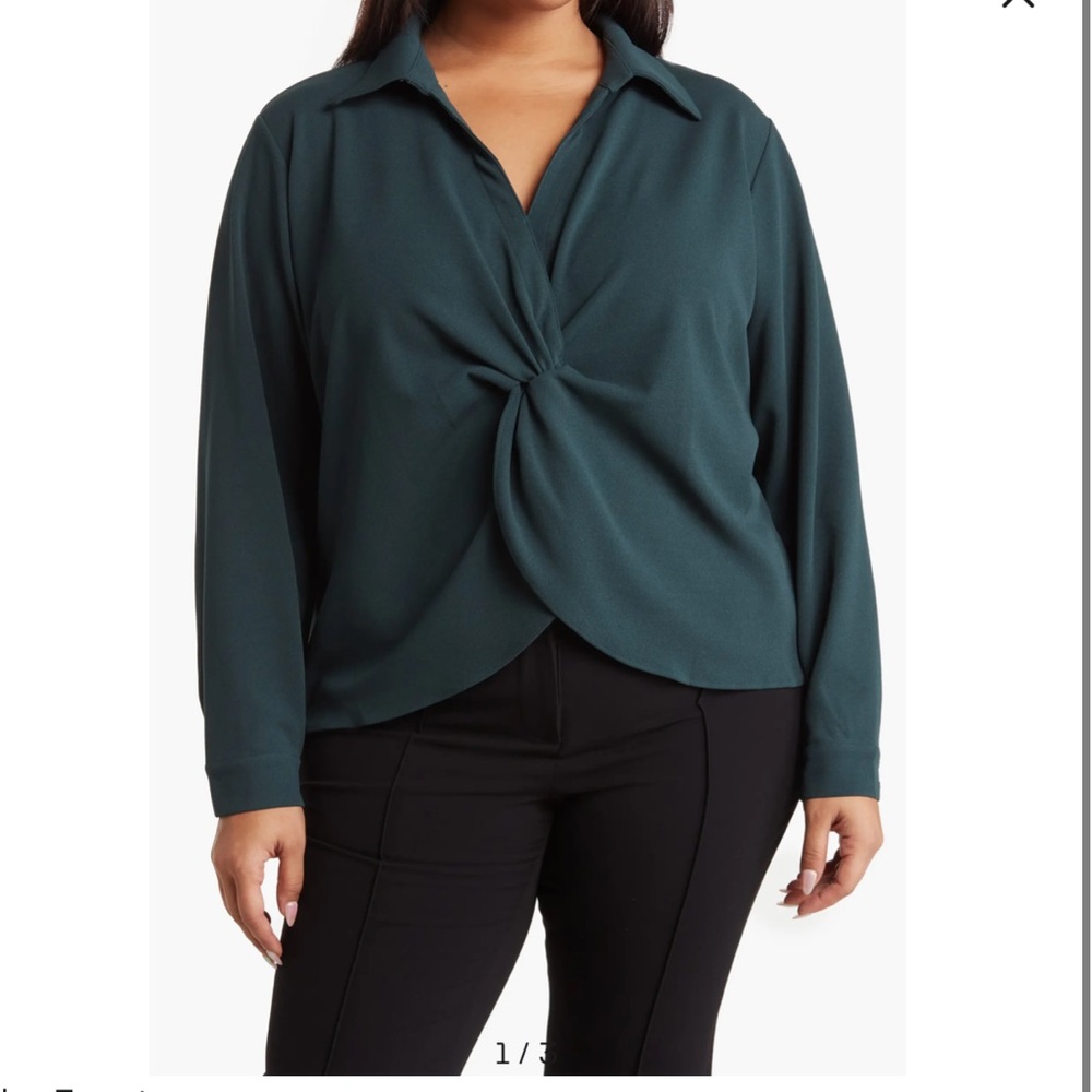 Calvin Klein forest Collared Long Sleeve Twist Front Top size 1x
